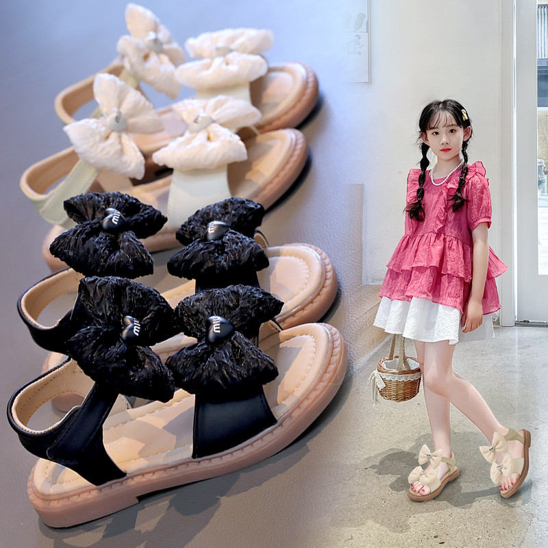 Tüdrukute printsessisandaalid 2024 Korea versioon Uus Bow Moodsad lastesandaalid Pehmed tallad libisemiskindlad