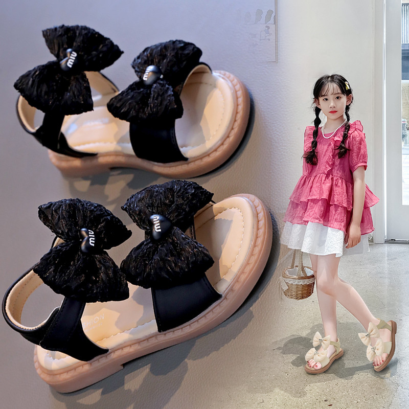 Tüdrukute printsessisandaalid 2024 Korea versioon Uus Bow Moodsad lastesandaalid Pehmed tallad libisemiskindlad