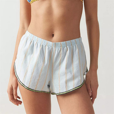 Y2k Strawberry Print Sieviešu pidžamas šorti, plati šorti, ikdienas elastīgi vidukļa mežģīņu apdares jauki svītraini brīvi atpūtas guļamveļa