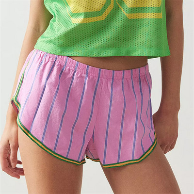 Y2k Strawberry Print Sieviešu pidžamas šorti, plati šorti, ikdienas elastīgi vidukļa mežģīņu apdares jauki svītraini brīvi atpūtas guļamveļa