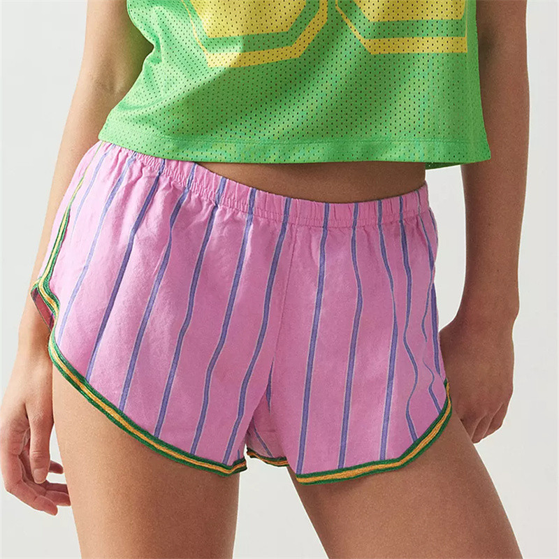 Y2k Strawberry Print Sieviešu pidžamas šorti, plati šorti, ikdienas elastīgi vidukļa mežģīņu apdares jauki svītraini brīvi atpūtas guļamveļa