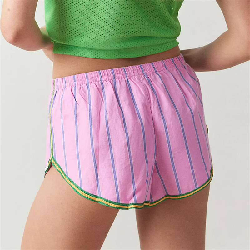 Y2k Strawberry Print Sieviešu pidžamas šorti, plati šorti, ikdienas elastīgi vidukļa mežģīņu apdares jauki svītraini brīvi atpūtas guļamveļa