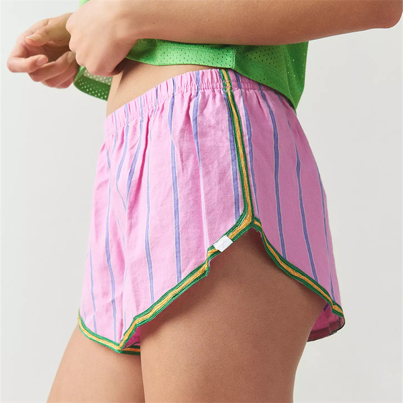 Y2k Strawberry Print Sieviešu pidžamas šorti, plati šorti, ikdienas elastīgi vidukļa mežģīņu apdares jauki svītraini brīvi atpūtas guļamveļa