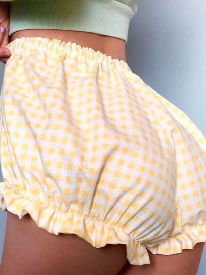 Y2K rūtaini pidžamas šorti elastīga josla, volānveida apdare atpūtas šorti Kawaii Aesthetic Cottage pidžamas apakšā Bikses mājas apģērbs pludmales apģērbs