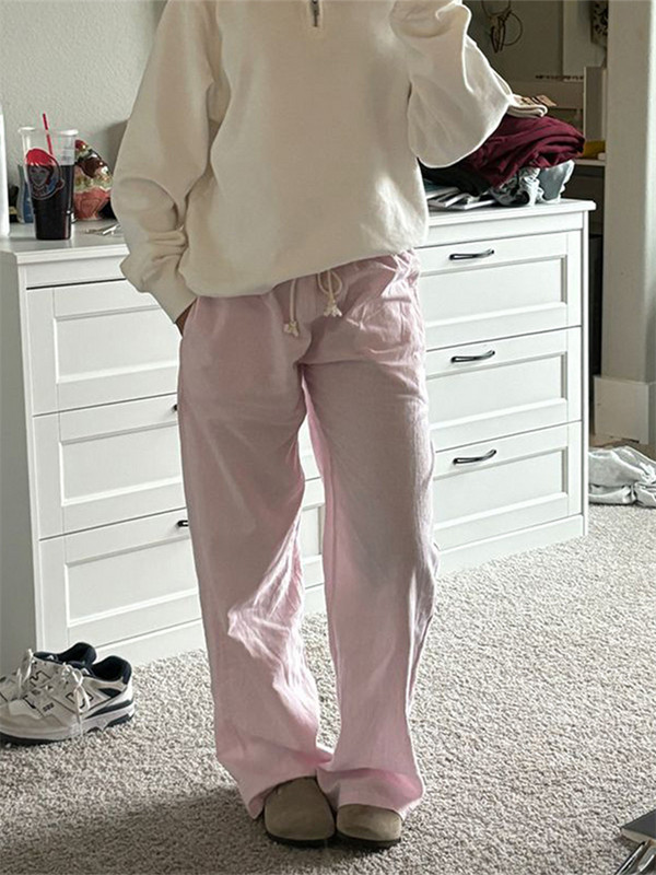 Y2K triibuline laia säärega salong pidžaamad püksid, nöörid laiad sirged, vabad püksid vabaaja magamisriided koduülikond, magamisriietus