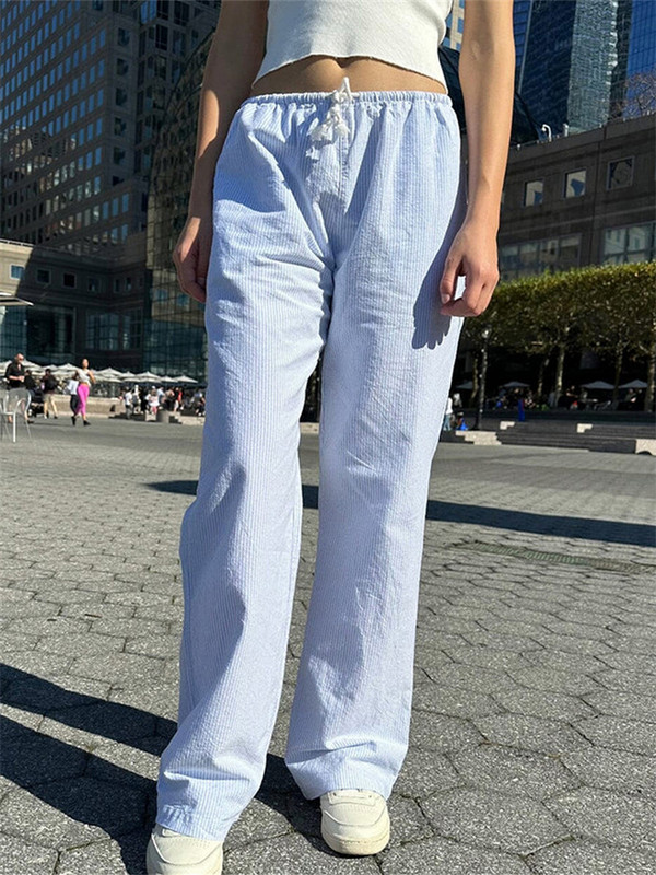 Y2K triibuline laia säärega salong pidžaamad püksid, nöörid laiad sirged, vabad püksid vabaaja magamisriided koduülikond, magamisriietus