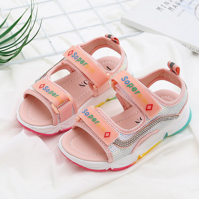 Zīmolu meiteņu sandales 2023. g. Jaunas vasaras bērnu pludmales kurpes Mazām meitenēm Sandales Modes Lielas Bērnu Princešu sporta sandales