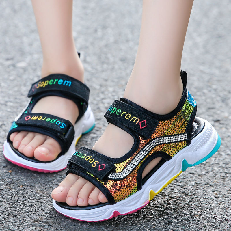 Zīmolu meiteņu sandales 2023. g. Jaunas vasaras bērnu pludmales kurpes Mazām meitenēm Sandales Modes Lielas Bērnu Princešu sporta sandales