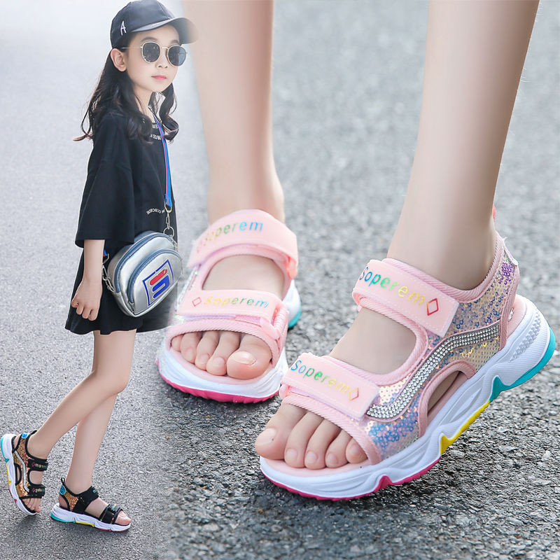 Zīmolu meiteņu sandales 2023. g. Jaunas vasaras bērnu pludmales kurpes Mazām meitenēm Sandales Modes Lielas Bērnu Princešu sporta sandales
