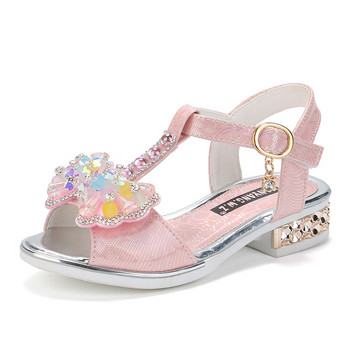 2023 Летни сандали с кристали за момичета Обувки Детска мода Пайети Панделка Перли Детски плоски сандали на принцеса Обувки