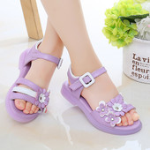 Tüdrukute 2024. aasta sandaalid, suvised uued väikesed tüdrukud, vööriprintsess-sandaalid, avatud varbaga, pehme tallaga killustunud lilledega lastejalatsid