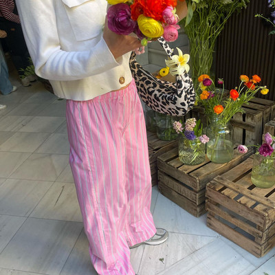 Naiste laia säärega pidžaamad püksid triibuga elastne vöökoht lahtised sirged püksid vabaaja püksid, 2000ndate retropidžaamad, koduriided