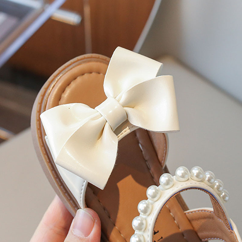 Tüdrukute sandaalid Armsad Bow Pearl Baby Girl Kingad Pehmed Lamedad Kontsad Printsessikingad Mood Laste Rannasandaalid Beež Kollane Must H02254