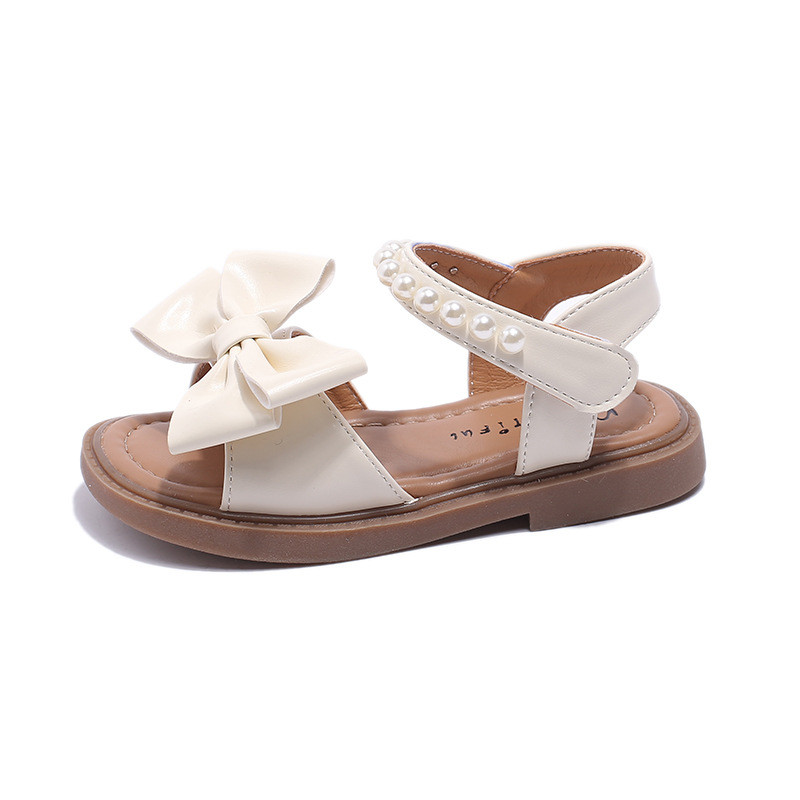 Tüdrukute sandaalid Armsad Bow Pearl Baby Girl Kingad Pehmed Lamedad Kontsad Printsessikingad Mood Laste Rannasandaalid Beež Kollane Must H02254