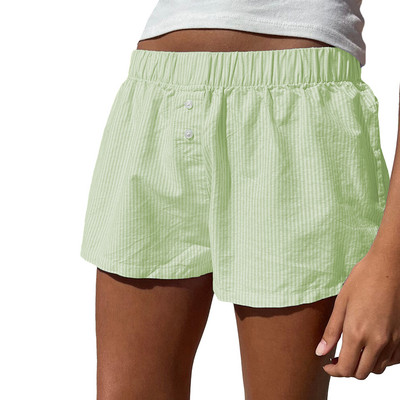 Ženske kratke hlače na dugmad sprijeda, ležerne, s elastičnim strukom, kariranim/prugastim printom, salonske donje hlače za spavanje, korejska kućna odjeća, pidžame, spavaćica