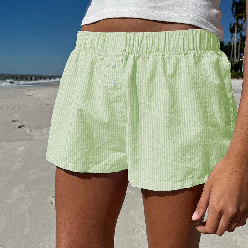 Ženske kratke hlače na dugmad sprijeda, ležerne, s elastičnim strukom, kariranim/prugastim printom, salonske donje hlače za spavanje, korejska kućna odjeća, pidžame, spavaćica