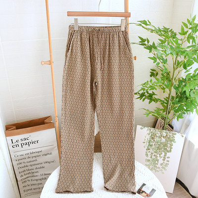 Puhast puuvillast lahtised kodupüksid kreppkangast pidžaamapüksid vabaaja taskud, magamisalused elastsed vöökohad.