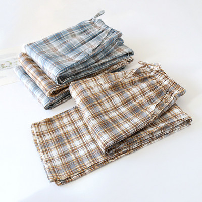 Двойка карирани панталони Дамски пижами Панталони Lounge Wear Пролет Лято Тънки плетени памучни спални дрехи Долнища за сън PJ Pijama