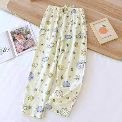 2024. gada pavasaris/vasara, jaunas sieviešu guļambikses, 100% kokvilna, divslāņu marle, garas bikses, plānas, brīvas, jaukas mājas bikses sievietēm