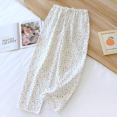 2024. gada pavasaris/vasara, jaunas sieviešu guļambikses, 100% kokvilna, divslāņu marle, garas bikses, plānas, brīvas, jaukas mājas bikses sievietēm