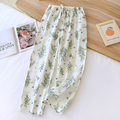 2024. gada pavasaris/vasara, jaunas sieviešu guļambikses, 100% kokvilna, divslāņu marle, garas bikses, plānas, brīvas, jaukas mājas bikses sievietēm