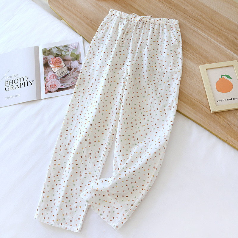 2024. gada pavasaris/vasara, jaunas sieviešu guļambikses, 100% kokvilna, divslāņu marle, garas bikses, plānas, brīvas, jaukas mājas bikses sievietēm