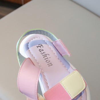 Спортни сандали за момичета Декорация в различни цветове, меко дъно, нехлъзгащо се, розово, удобно, велкро, горна част от полиуретан, модни детски обувки с отворени пръсти
