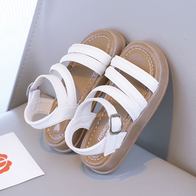 2024. aasta uued lihtsad tüdrukute sandaalid, lastemood, libisemiskindlad konksud ja silmused, hingavad, ühevärvilised ja mitmekülgsed
