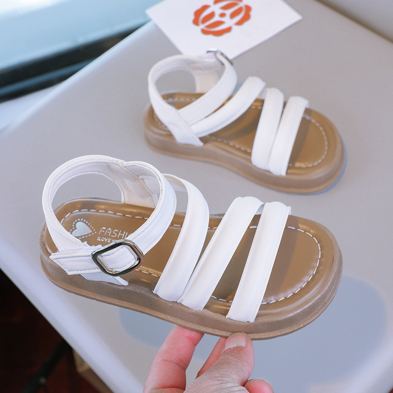 2024. aasta uued lihtsad tüdrukute sandaalid, lastemood, libisemiskindlad konksud ja silmused, hingavad, ühevärvilised ja mitmekülgsed