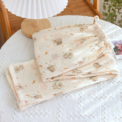 2023 Novo 100% pamuk gaza spavaćice Ženske pamučne duge pidžame Hlače Ženske salonke Jesenske široke zimske hlače s printom tulipana