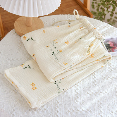 2023 Novo 100% pamuk gaza spavaćice Ženske pamučne duge pidžame Hlače Ženske salonke Jesenske široke zimske hlače s printom tulipana