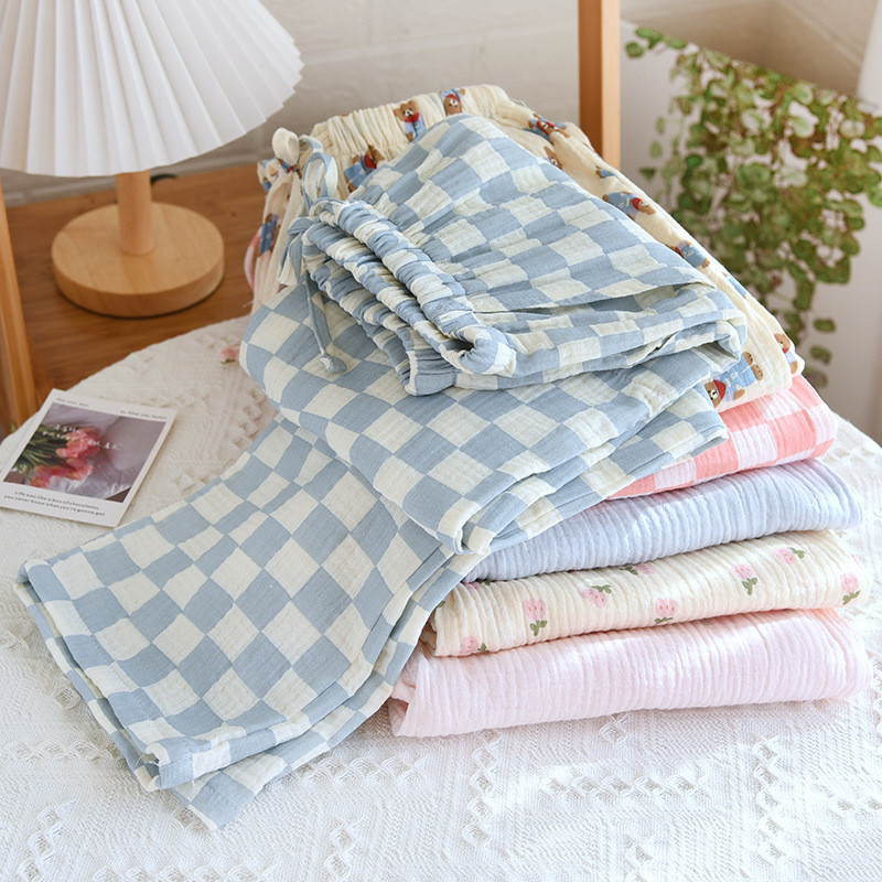 2023 Novo 100% pamuk gaza spavaćice Ženske pamučne duge pidžame Hlače Ženske salonke Jesenske široke zimske hlače s printom tulipana