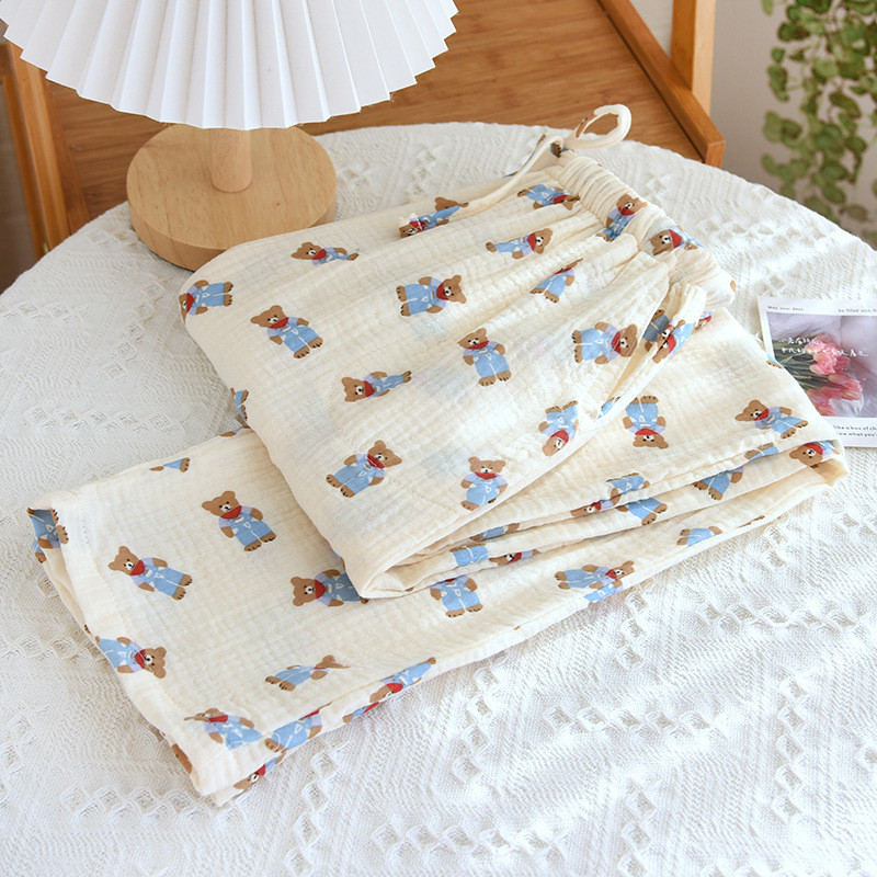 2023 Novo 100% pamuk gaza spavaćice Ženske pamučne duge pidžame Hlače Ženske salonke Jesenske široke zimske hlače s printom tulipana