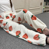 New Fruit Print Strawberry Sleeping Παντελόνι Winter Coral Velvet βελούδινο παντελόνι πιτζάμες Y2k Kawaii Harajuku Flannel Home Fur Sleepwear