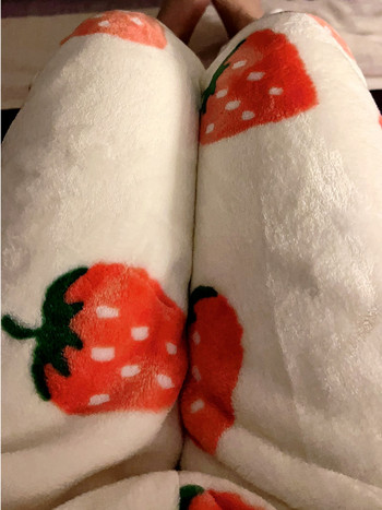 New Fruit Print Strawberry Sleeping Παντελόνι Winter Coral Velvet βελούδινο παντελόνι πιτζάμες Y2k Kawaii Harajuku Flannel Home Fur Sleepwear