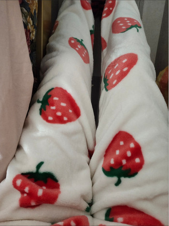 New Fruit Print Strawberry Sleeping Παντελόνι Winter Coral Velvet βελούδινο παντελόνι πιτζάμες Y2k Kawaii Harajuku Flannel Home Fur Sleepwear