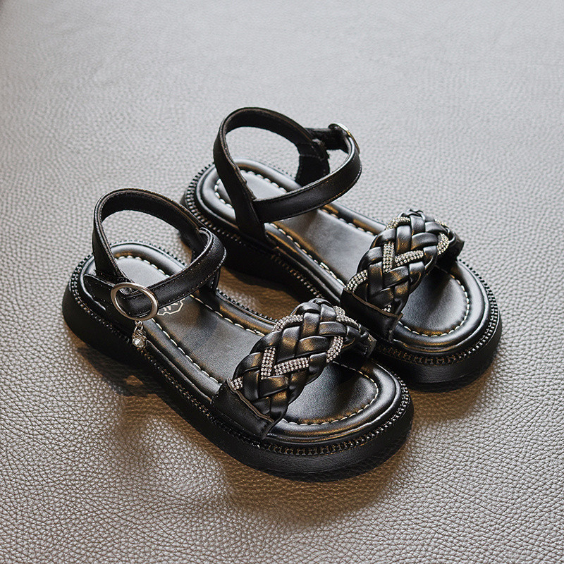 Modne, elegantne, udobne i ležerne sandale otporne na habanje, s jednim remenom i debelim potplatom od štrasa za djevojčice, novi ljetni stil 2024.