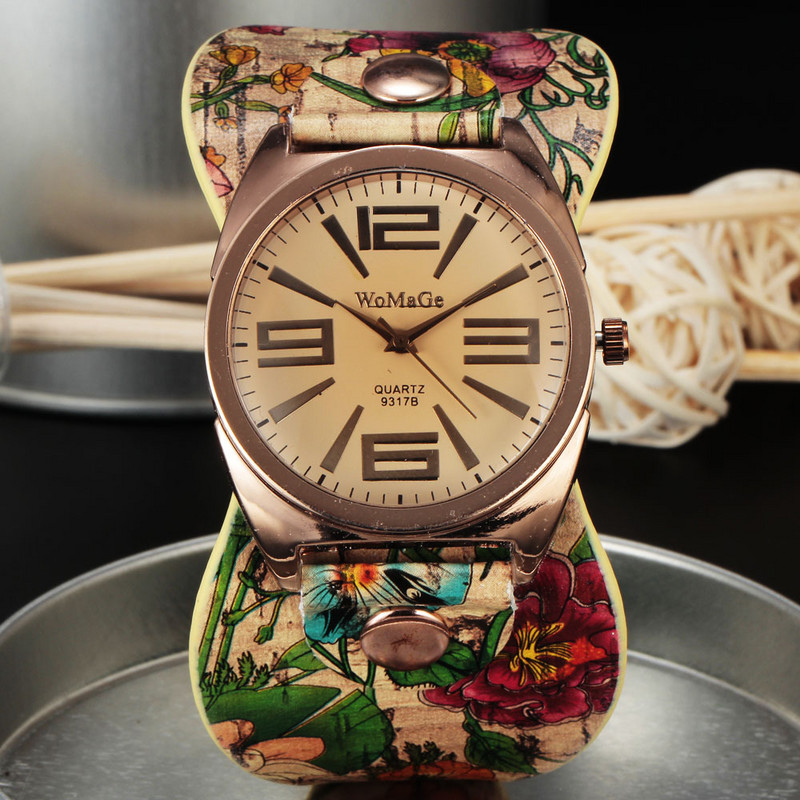 Womage Fashion suured käekellad Naiste boheemlas stiilis naiste käekellad Nahast rihm Kvartskellad Naiste käekellad Dames horloge hodinky