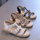 2024. aasta suvi uues stiilis moodsad mugavad ja vabaaja keskmised ja suured lamedad kivist kivist avatud varbaga sandaalid tüdrukutele