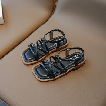 Летни детски равни сандали Модни плажни обувки с квадратни пръсти Универсални удобни меки подметки Обувки за момичета Римски сандали с приплъзване