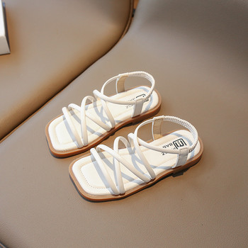 Летни детски равни сандали Модни плажни обувки с квадратни пръсти Универсални удобни меки подметки Обувки за момичета Римски сандали с приплъзване