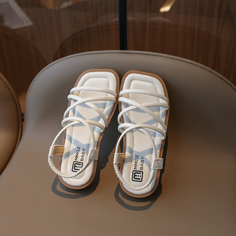 Vasaras bērnu plakanas sandales Modes kvadrātveida purngala cietie pludmales apavi Universāli, ērti, mīkstas zoles apavi meitenēm