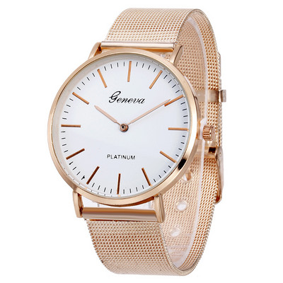 Uus kuulus hõbedane vabaaja Genfi kvartskell naiste metallvõrgust roostevabast terasest kleidikellad Relogio Feminino kuum kell