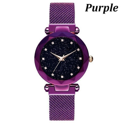 Luksuslikud tähistaeva kellad naiste käevõru, kividest kvartskell Naiste õhukesest terasest magnetpandlaga käekell