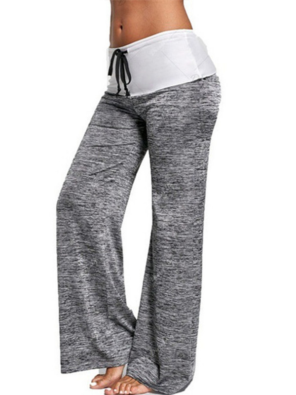Sieviešu brīvas pidžamas bikses Modes krāsas bloks platas legingi ar augstu vidukli, savilkšanas aukliņas Sieviešu jogas sporta bikses
