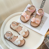 Meiteņu sandales Elegantas rozā smilškrāsas saldas āķa cilpas vasaras bērnu slīdņi Moderns tauriņš ar atvērtu purngalu ikdienas mīkstas bērnu apavi 26-36