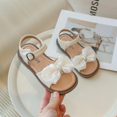 Meiteņu sandales Elegantas rozā smilškrāsas saldas āķa cilpas vasaras bērnu slīdņi Moderns tauriņš ar atvērtu purngalu ikdienas mīkstas bērnu apavi 26-36