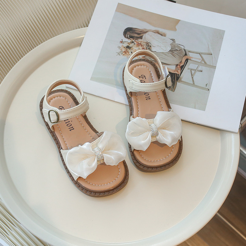 Meiteņu sandales Elegantas rozā smilškrāsas saldas āķa cilpas vasaras bērnu slīdņi Moderns tauriņš ar atvērtu purngalu ikdienas mīkstas bērnu apavi 26-36