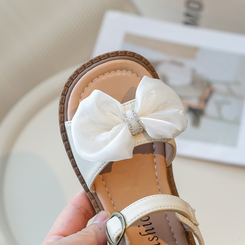 Meiteņu sandales Elegantas rozā smilškrāsas saldas āķa cilpas vasaras bērnu slīdņi Moderns tauriņš ar atvērtu purngalu ikdienas mīkstas bērnu apavi 26-36