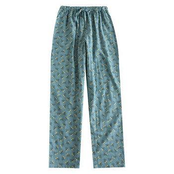 Νέο διπλό βαμβακερό παντελόνι γάζας Μαλακό αναπνέον Casual γυναικείο παντελόνι πιτζάμα ελαστική μέση στάμπα Sleep bottoms Lounge